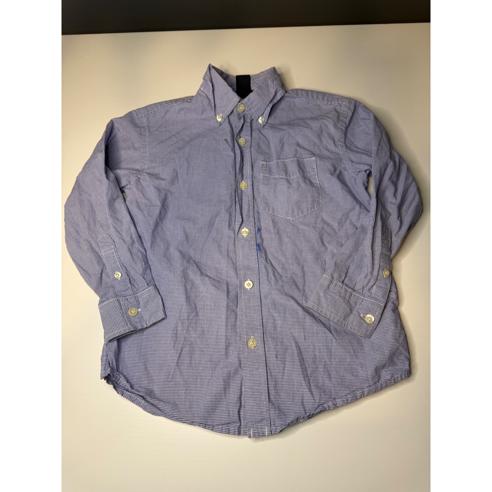 Gap Kids Boys Blue Gingham Check Long Sleeve Button Down Shirt Size S 6-7